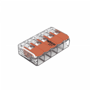 Borna de Conexión / 5 Conductores / 4 mm² Máximo / Palanca Naranja / Transparente / 32A 450V / UL JET ENEC / CAGE CLAMP® / T85