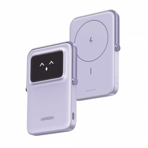 Power Bank Serie UNO Inalambrico | 10000mAh | 7.5W/20W  |  Con Emojis de Estado | Carga Rápida USB-C Bidireccional  | Pantalla TFT  Inteligente | Con Holder | Color Purple.