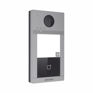 Videoportero IP 2 Megapixel / Llamada y Apertura Remota desde App Hik-Connect / PoE / Exterior IP65 + Antivandalico IK08 / 1 Departamento / Apertura con Tarjeta / Soporta 2 Puertas y hasta 6 Monitores