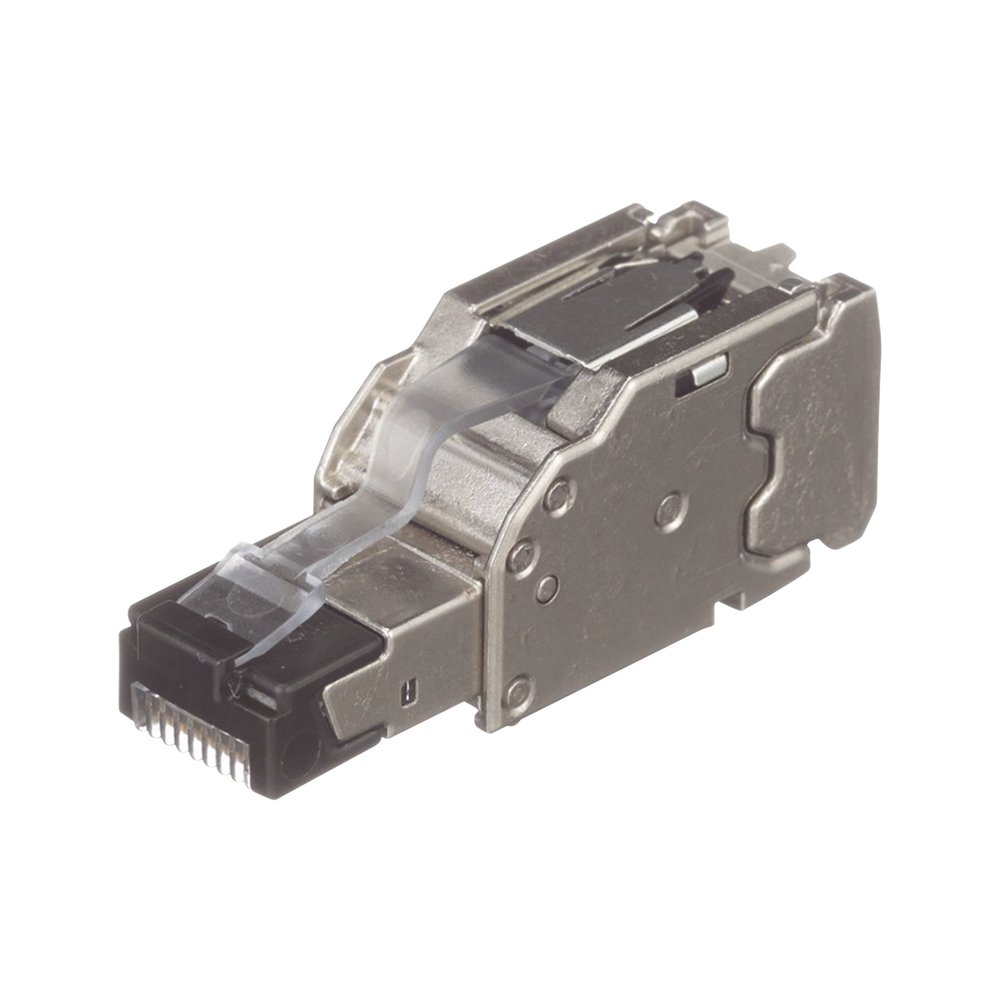 Plug RJ45 Blindado, Instalación Recta, Terminación en Campo Certificable, Compatible con Cat5e, Cat6 y Cat6A, Color Plata, Paquete de 10 Piezas