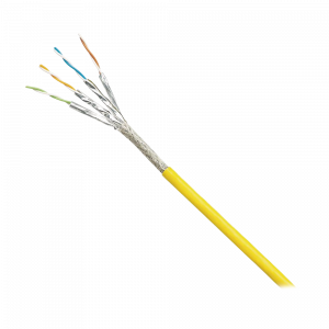 Bobina de Cable Blindado S/FTP Categoría 6A, Uso Industrial con Resistencia al Aceite, Rayos UV y Abrasión, Multifilar (Flexible), Color Amarillo, Bobina de 500 Metros (1640 Pies)