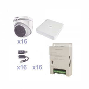 KIT TurboHD 1080p Lite / DVR 16 Canales / 16 Cámaras Eyeball  Exterior ( 2.8mm) / Transceptores / Conectores / Fuente de Poder Profesional
