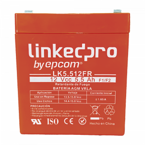Batería de respaldo 12 V | 5.5 Ah | AGM | Certificada UL94-V0 Retardante a la Flama | Especial para Seguridad Electrónica | UPS | Sistemas de Emergencia | Vida útil 5 años | Terminales F1 + Adaptador F2