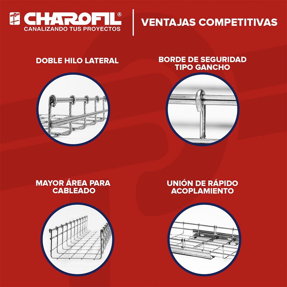 Charola Tipo Malla 116/300 mm, Acabado Electro Zinc, Hasta 554 Cables Cat6, Tramo de 3 Metros - Imagen 4