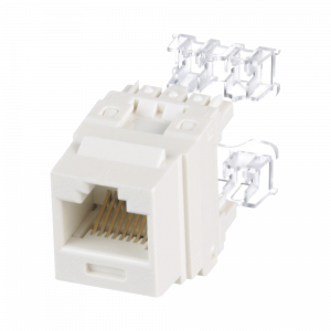 Conector Jack Estilo 110 (de Impacto), Tipo Keystone, Categoría 6, de 8 Posiciones y 8 Cables, Color Blanco Mate