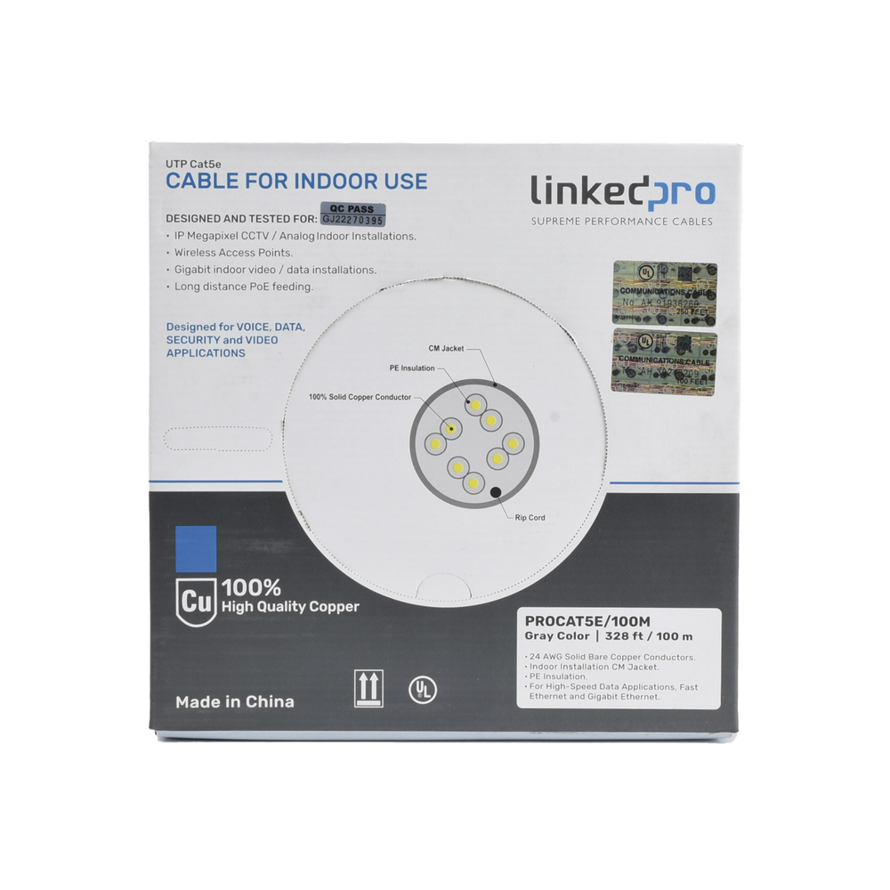Cable Cat5e de Alto Rendimiento, con Certificaciones ETL, UL, Color Gris, de 100 Metros (328 Pies) para Aplicaciones en CCTV, Redes de Datos. Uso Interior. - Imagen 3