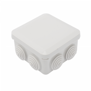 Caja Estanca, Derivación, Conexión de Plástico (89 X 89 X 50 mm) con 7 Glándulas de Goma. Para Instalaciones Comerciales,  Residenciales e Industriales. Cerrado a Presión.