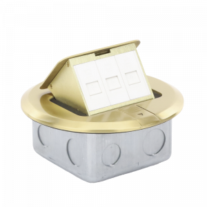 Mini Caja de Piso Redonda para Datos o Conectores Tipo Keystone, Color Bronce (3 Contactos) (11000-12102)