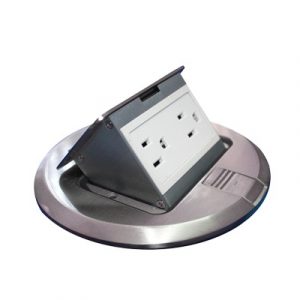 Mini Caja de Piso Redonda Acero Inoxidable (2 Contactos) (11000-12201)