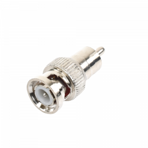 Adaptador en Línea para 75 Ohm, de Conector BNC Macho a RCA Macho en Aplicaciones de Audio-Video para Cámaras, Monitores y DVR's.