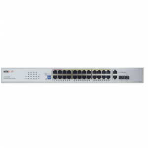 Switch PoE (802.3af/at/bt) / No administrable de largo alcance / Hasta 250m / Con 24 x 10/100Mbps + 2 x SFP Gigabit Combo / 250 W