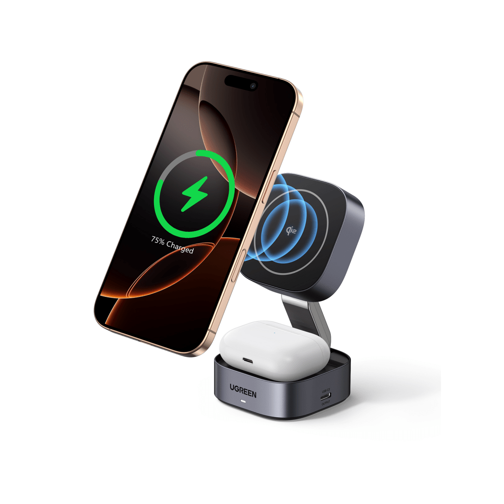 Cargador Inalámbrico 2 en 1 25W / Tecnología Magnética Qi 2 / 15W para Teléfono + 5W para Auriculares / Puerto USB-C 5W / Protecciones Múltiples / Cable USB-C Incluido - Imagen 2