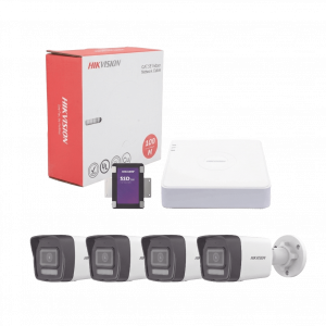 Kit IP 4 Megapixel / NVR de 4 Canales con 4 Puertos PoE / 4 Cámaras IP Bala Dual Light (IR + Luz Blanca) con Microfono Integrado y ACUSENSE Lite para Exterior/ Bobina de Cable de 100 mts / SSD de 1 TB