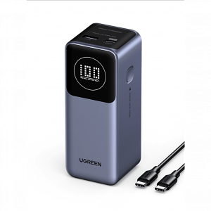 Power Bank de 12000mAh | 2 Salidas 100W Max. | USB-A + 1 USB-C | PD 3.0 | QC3.0 | FCP | SCP | Pantalla Inteligente | Carcasa Ignifuga | Color Gris | Incluye Cable USB de 50cm | Carga tu Laptop de Manera Segura.