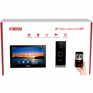 Kit Videoportero IP / Estación Interior i504W + Frente de Calle i60 / Pantalla Táctil 7" HD / Videollamadas H.264/H.265 / Wi-Fi Dual Band / PoE / App Fanvil Link / ONVIF / 10,000 Tarjetas RFID